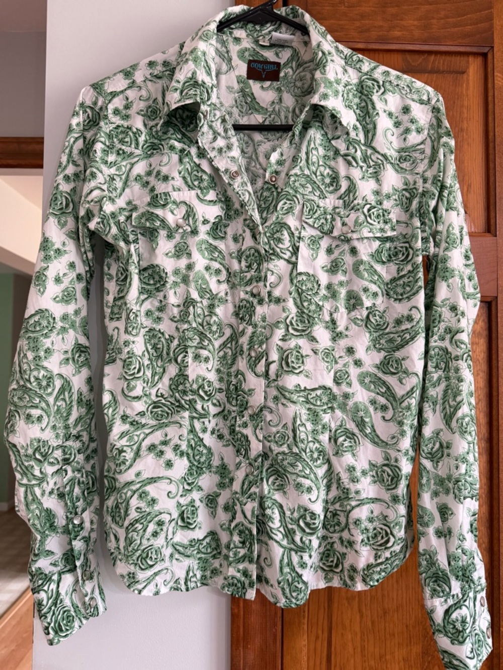 Coldwater Creek Green Paisley Button-Down Shirt